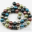 Sea shell beads, multi color, 10mm faceted round. Sold per 15.16-inch strand.