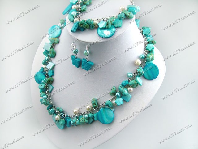 turquoise shell pearl set