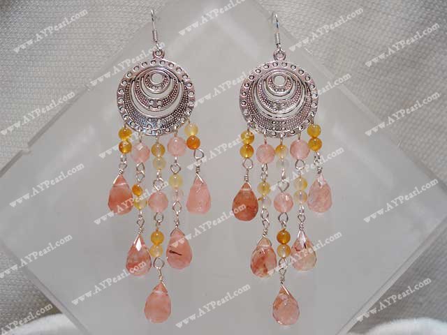 Agate Cherry quartz earring