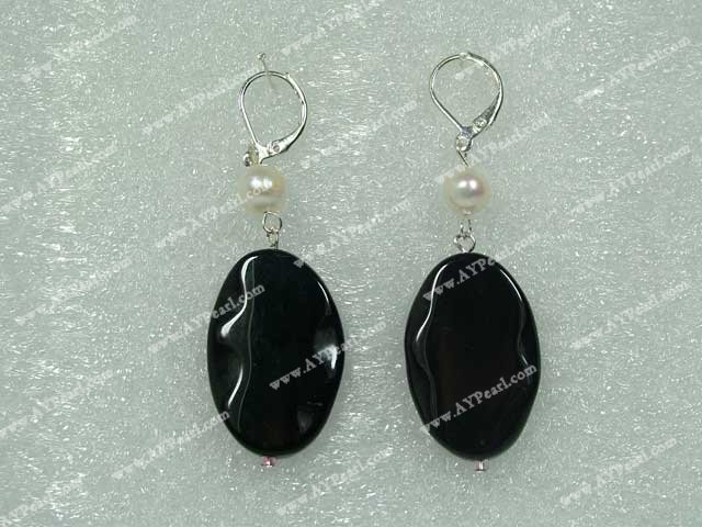 pearl black agate earring