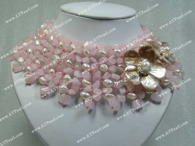 rose quartz pearl shell necklace