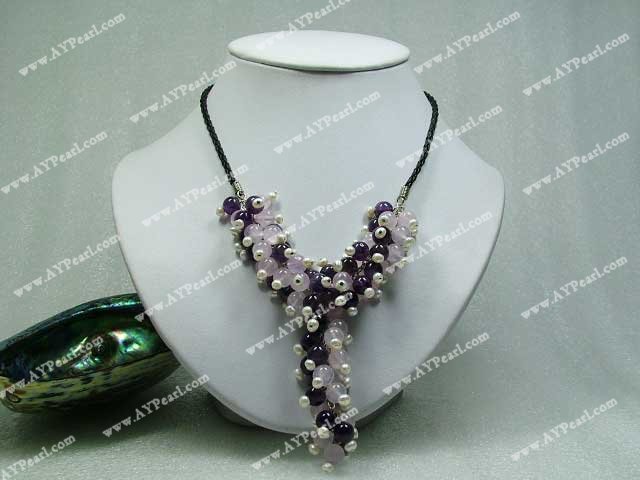 amethyst rose quartz pearl necklace