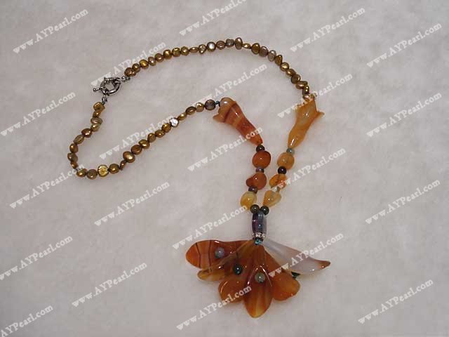 pearl agate flower necklace