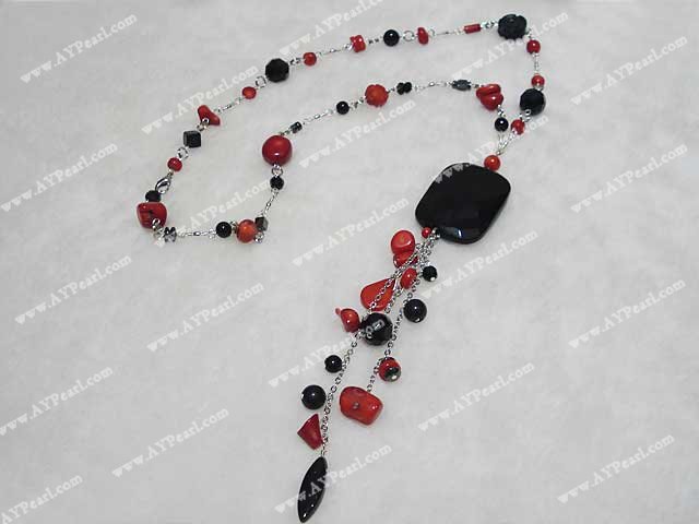 coral black crystal necklace