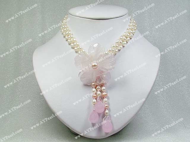 rose quartz pearl necklace