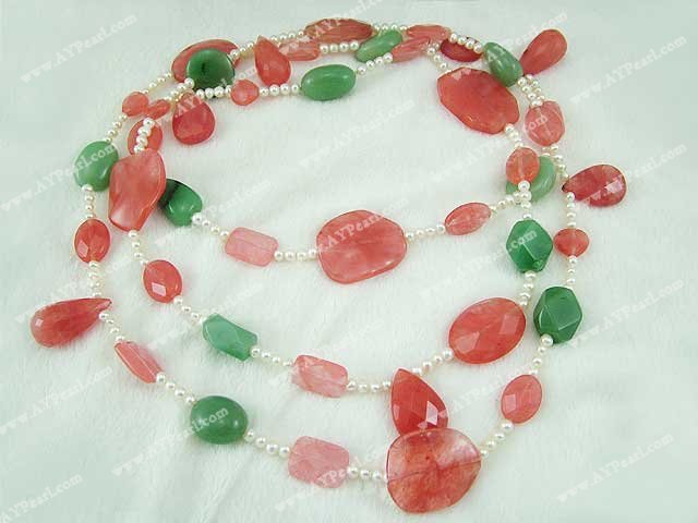 cherry quartz pearl necklace