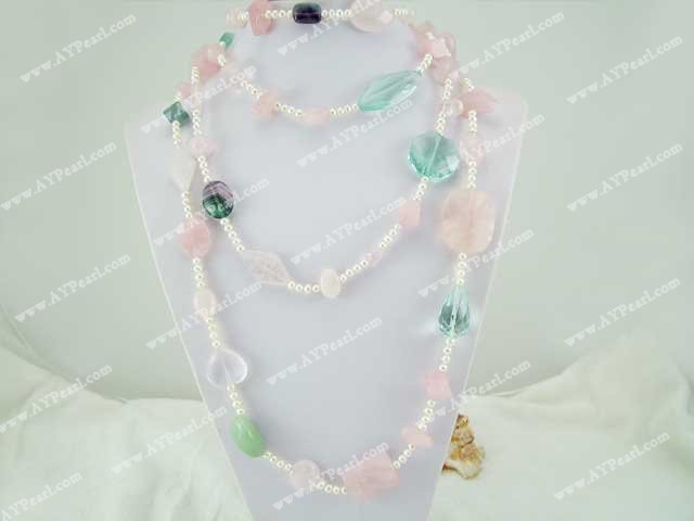 rose quartz pearl crystal necklace