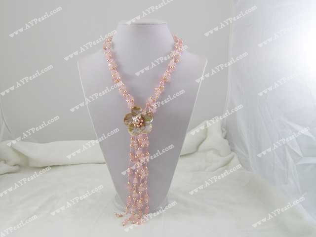 rose quartz pearl shell necklace