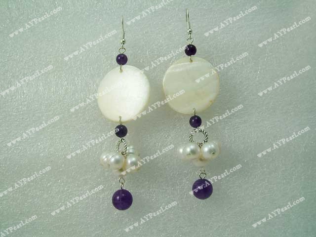 shell amethyst pearl earrings