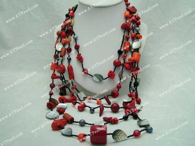 Coral blood stone shell necklace