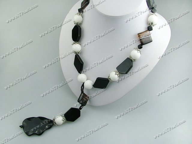 white porcelain black agate necklace