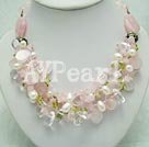 Wholesale Gemstone Necklace-rose quartz pearl necklace