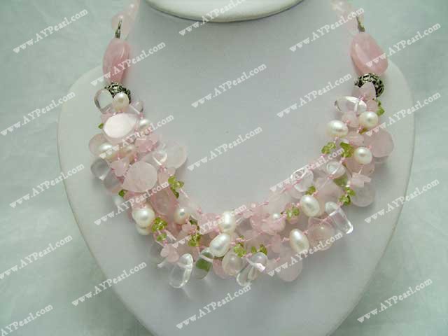 rose quartz pearl necklace