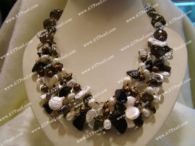 smoky quartz pearl necklace