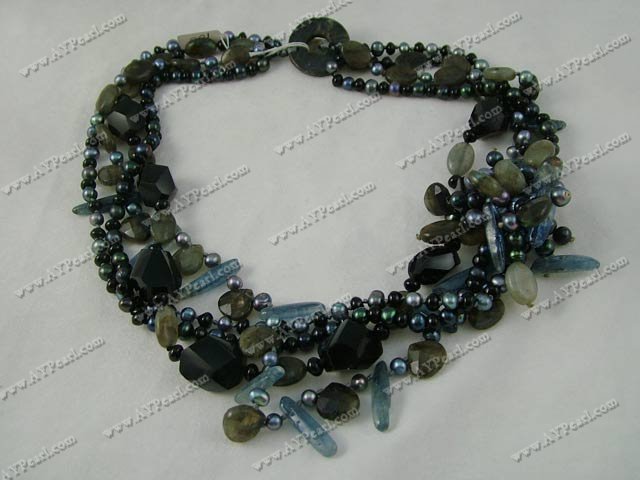 flashing stone agate pearl necklace