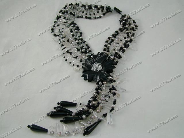 white crystal black agate necklace