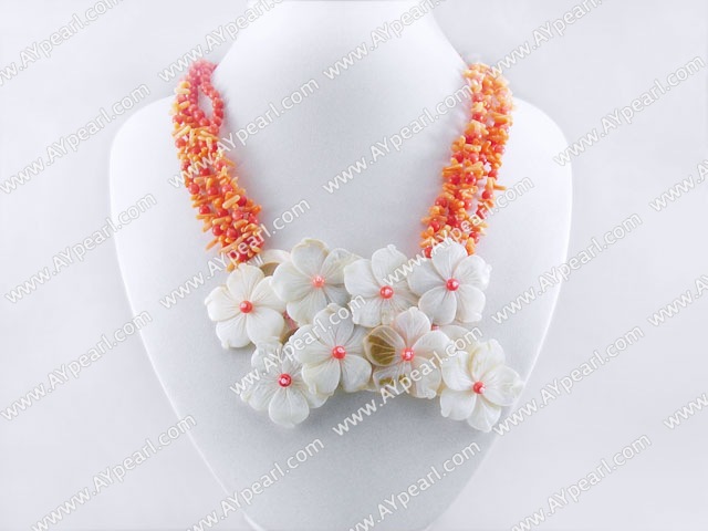 coral shell flower necklace