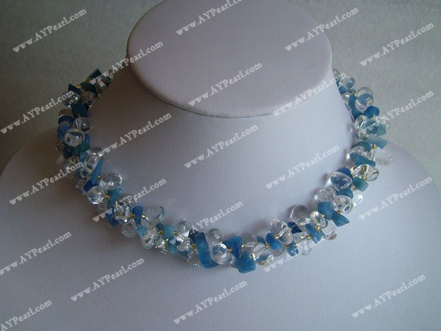 vit kristall blå agat halsband