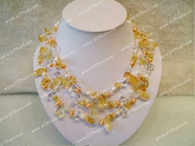 Yellow crystal pearl necklace