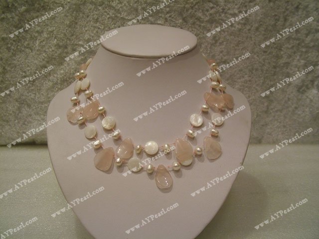 pearl Rose quartz Mother of pearl necklace