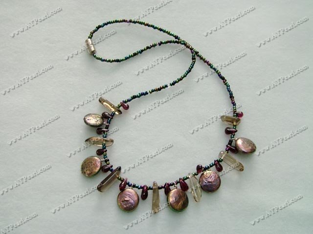 pearl garnet crystal necklace