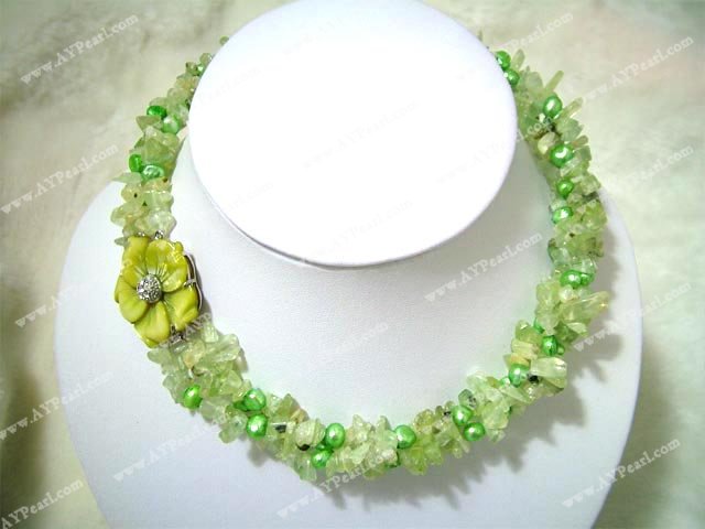 pearls Green rutilated quartz necklace