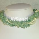 Wholesale Gemstone Necklace-Aquamarine chips and preal necklace