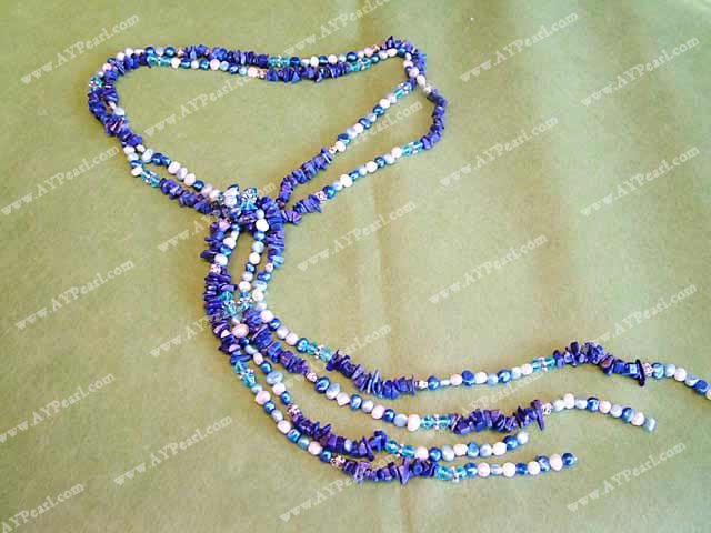 Sodalite pearl long necklace