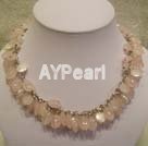 Wholesale Gemstone Necklace-rose quartzs white pearls necklace