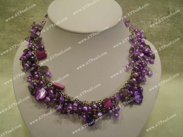 purple pearls amethysts necklace