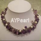 Wholesale Jewelry-amethysts white pearls necklace