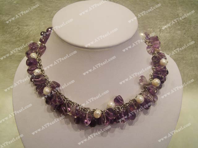 amethysts white pearls necklace