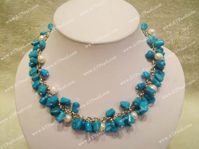 turquoises white pearls  necklace