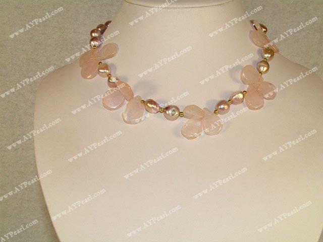 pearl Rose quartz necklace