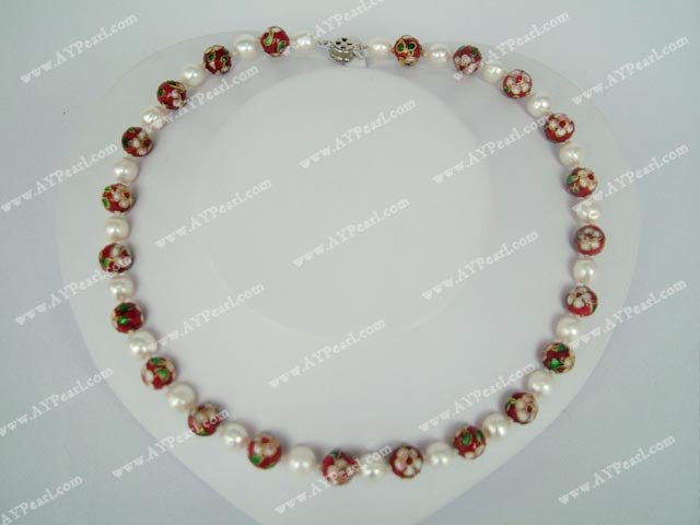 pearl cloisonne bead neckalce