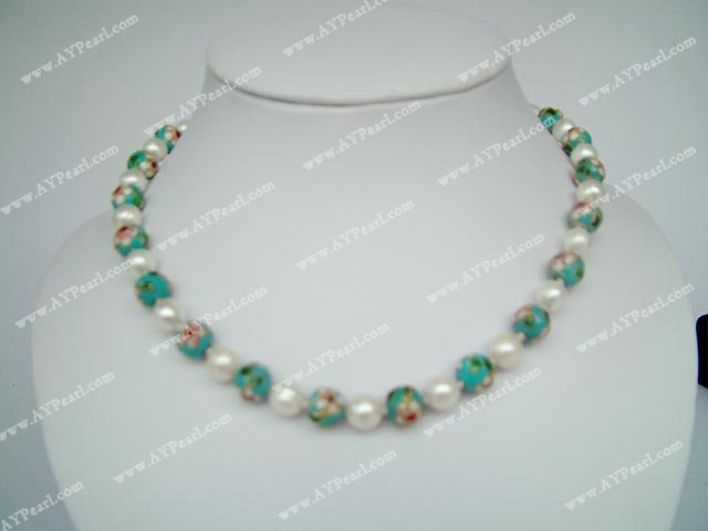 pearl cloisonne bead necklace