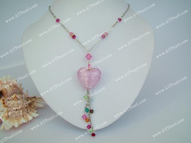 crystal pink coloured glaze necklace