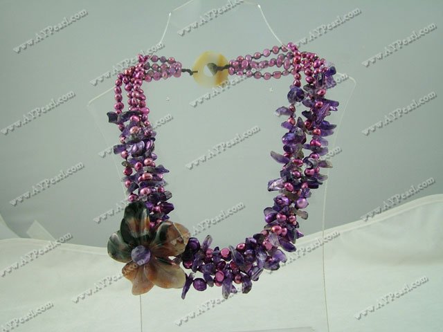 pearl amethyst indian agate flower necklace