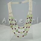 Wholesale Gemstone Necklace-Green rutilated quartz pearl garnet necklace