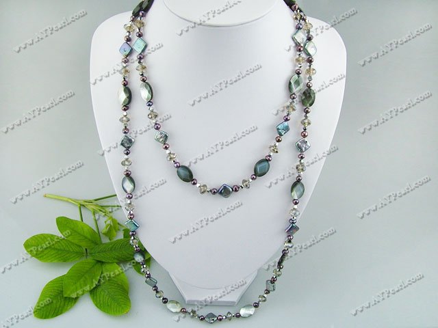 pearl crystal faceted black shell necklace