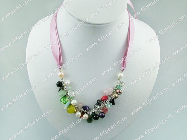 pearl crystal stone necklace