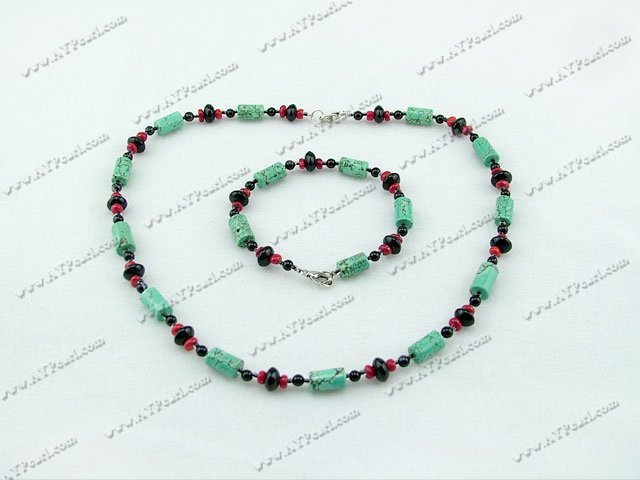 turquoise coral black agate set