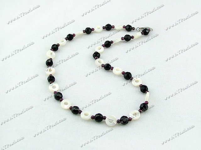 garnet crystal white lip shell necklace