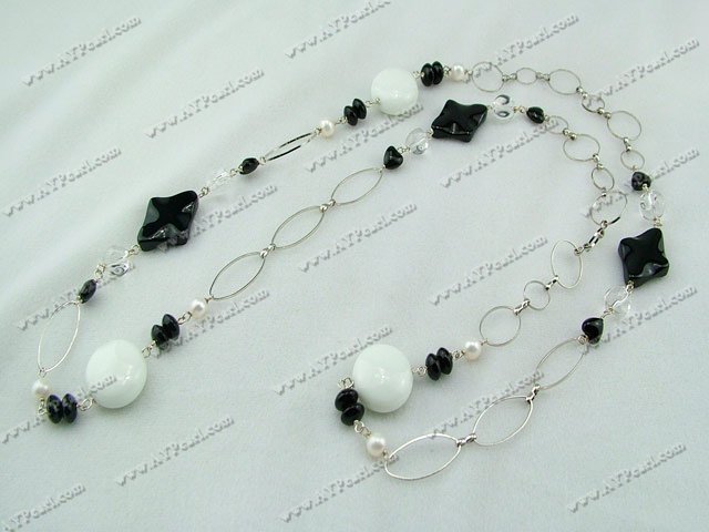 white porcelain stone black agate necklace