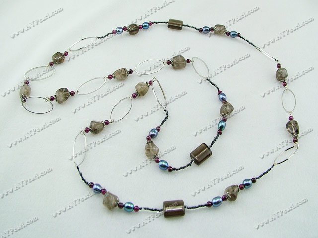 Garnet pearl smoke quartz necklace