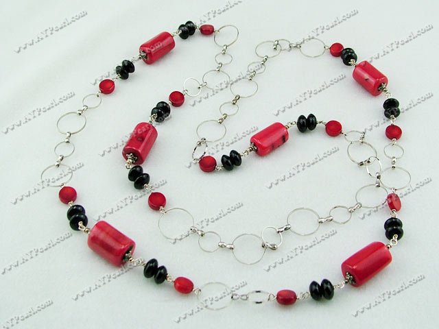 red coral black agate necklace