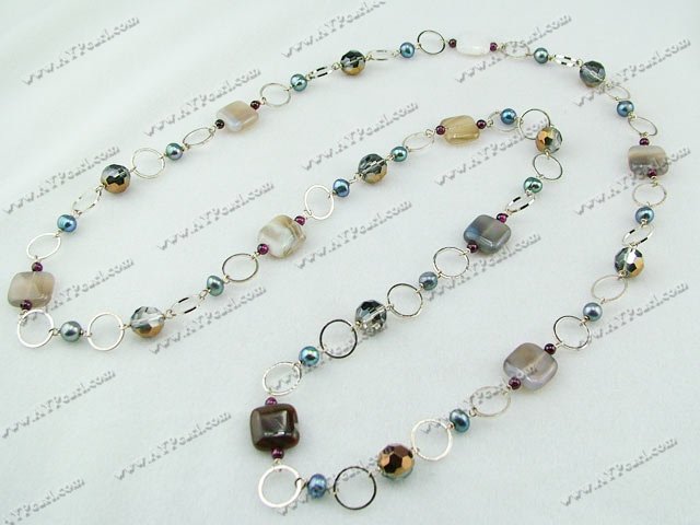 pearl crystal grey agate necklace