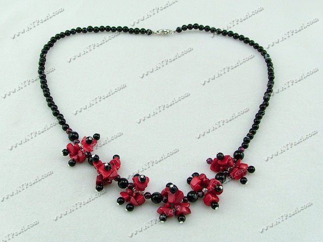 Black agate coral necklace