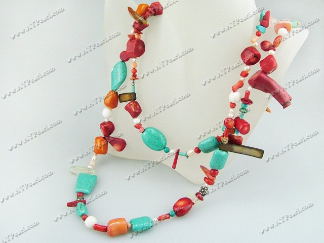 coral turquoise shell necklace