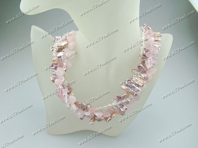 biwa pearl rose quartz necklace